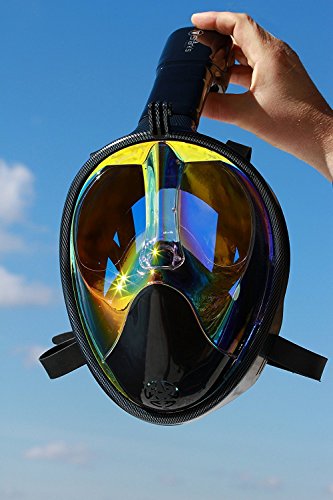Snorkel Mask Full Face- EasyBreath - 180⁰ Panoramic Seaview - Rainbow Mirror Lenses HD - Design Scuba Mask - Anti-Leak & Anti-Fog - Adjustable Silicone Straps (Carbon,L/XL) - Thumbnail 5