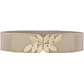 Women's Stretchy Belt for Dress Vintage Wide Gold/silver Leaf Buckle Waist Belts for women Elastic Waistband