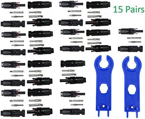 Sunway Solar MC4 Solar Panel Cable Connectors Female/Male With MC4 Assembly Tool Wrenches For Connecting Solar Panels,PV Wires,Solar Controller Regulator,Solar Inverters and DIY Solar Kit 15 Pairs