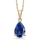 Gem Stone King 14K Yellow Gold Customized and Personalized Pear Shape 9X6MM Gemstone Birthstone Pendant Necklace | Gold Necklace For Women | With 18 Inch Gold Chain