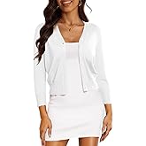 CPOKRTWSO Women's Cropped Cardigan 3/4 Sleeve Bolero Shrug for Dresses Lightweight Open Front Button Down Sweater