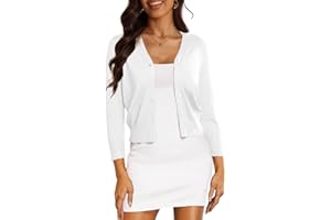 CPOKRTWSO Women's Cropped Cardigan 3/4 Sleeve Bolero Shrug for Dresses Lightweight Open Front Button Down Sweater