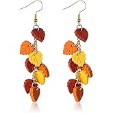Thanksgiving Earrings for Women Fall Maple Leaf Tassel Dangle Drop Earrings Handmade Red Yellow Clay Earrings Trendy Autumn Holiday Leaf Earrings Thanksgiving Celebration Party Jewelry