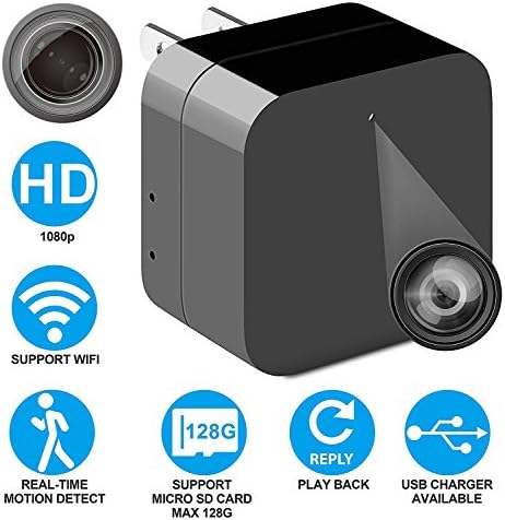 New Hidden Spy Camera USB Phone Charger AC Adapter Wireless Wifi Mini Spy Camera 1080p Motion Detection WiFi Remote View For Home Security Camera Alarm Notification 128GB Micro SD Card Support