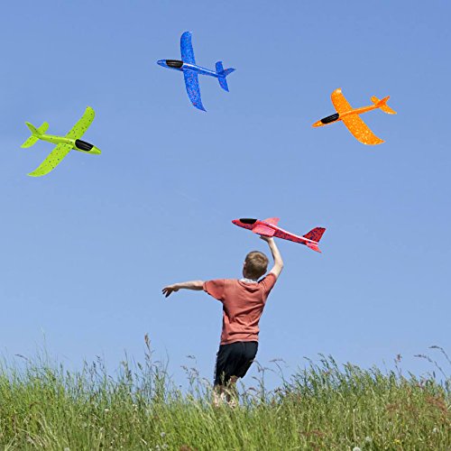 image for WenToyce 4 Pack Throwing Foam Airplanes, 13.7 Inches 2 Flight Mode Gli