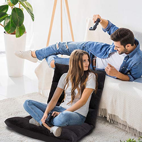 Gaming Floor Sofa Adjustable Chair for Adults & Kids - Comfortable Foam Seat & Removable Lounger Cover - Transformable Folding Sleeper Lounge Features 14 Reclining Positions from Flat to 90°,(Black)