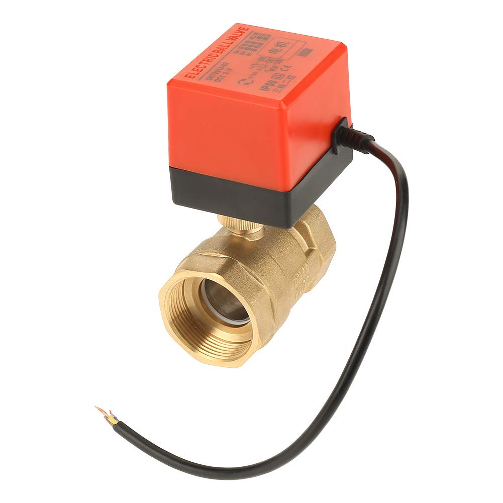 DC 12V Electric Ball Valve, G1-1/2 DN40 2 Way Brass Motorized Actuator Ball Valve for Air Conditioner