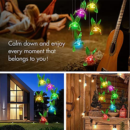 Wind Chimes Solar Hummingbird Winds Chimes Changing Colors Outdoor, Automatically Change Color at Night for Patio Garden Home Décor