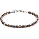 MTJAHPS Triple Protection Bracelet Tiger's Eye Stone Bracelet - Natural Hematite Gemstone Stretch Bracelet - Spiritual Healing Bracelets Gifts for him