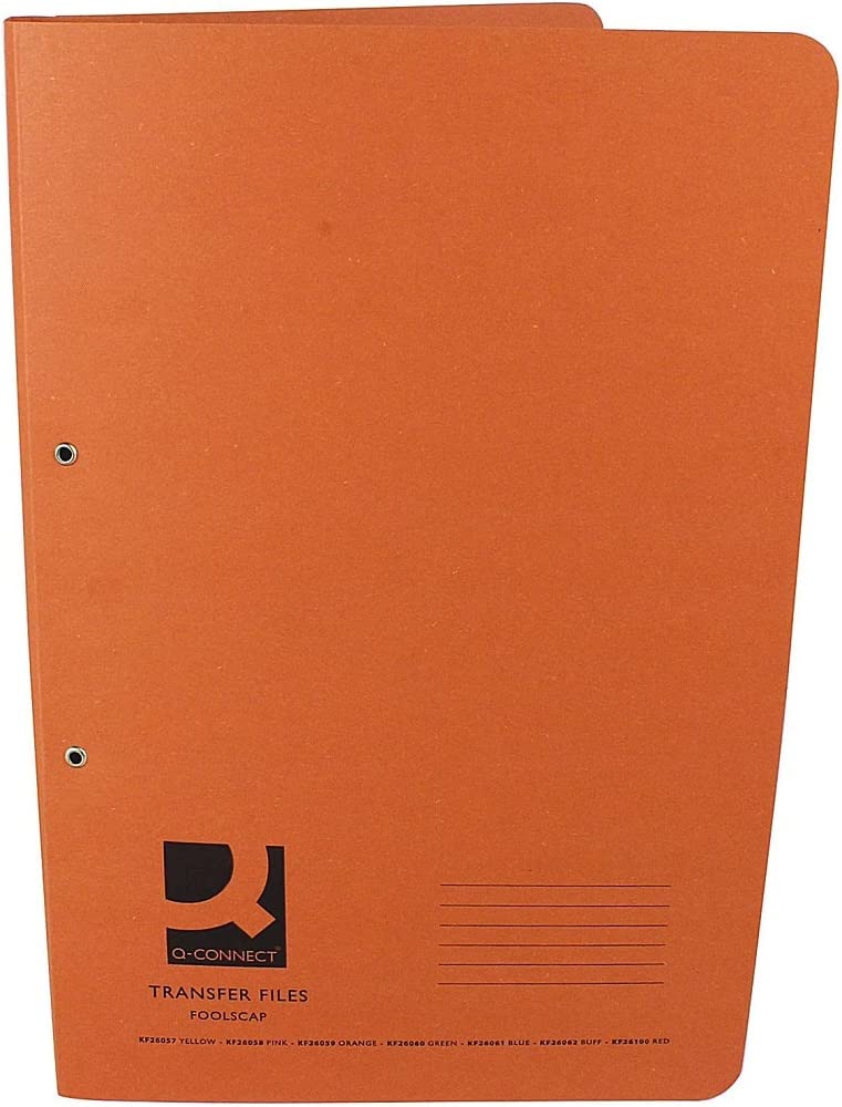Q-Connect Transfer Pocket File 38 mm Capacity Foolscap Orange (Pack of 25)