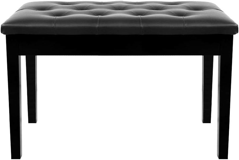 TOYEEKA Black 29'' Solid Wood PU Leather Double Duet Piano Stool Keyboard Bench with Storage， Load 440lb