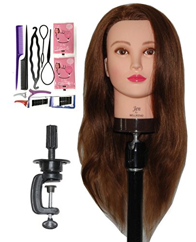Zvena Beauty 24" 100% Human Hair Cosmetology Mannequin Manikin Training Head with Clamp (24" MEDIUM BROWN (JEN+C))