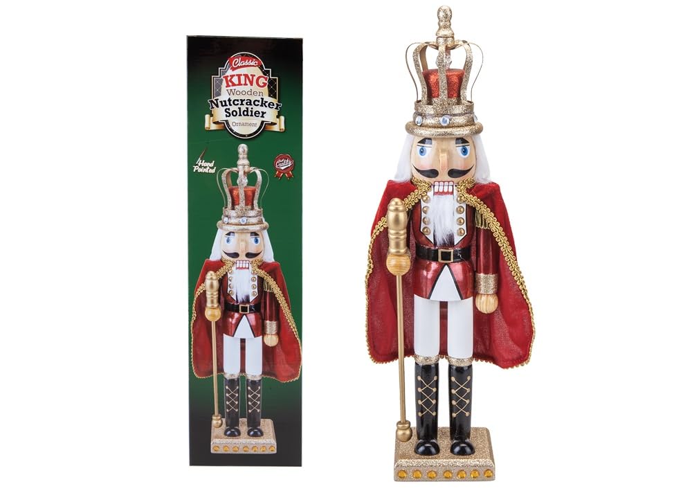 PMS King Wooden Nutcracker Soldier Hand Painted Christmas Decoration Figurine Traditional Premium Home Xmas Ornament Fireplace 42cm