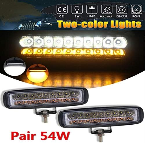Slim Led Fog Light Bar - Amber White Work 6 Inch Light Bar with Mounting Bracket 54W Off Load Driving Led Flood Light Bar for Jeep ATV UTV SUV Trucks Pickup Boat Marine, Pack of 2