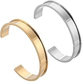 SUNNYCLUE 2Pcs Bracelet Blanks Stainless Steel Cuff Bracelets 12mm Wide C-Shape Empty Open Grooved Bracelets Blank Golden Platinum Color Hair Tie Bangles for Jewelry Making Kits Inlay Laser Engraving