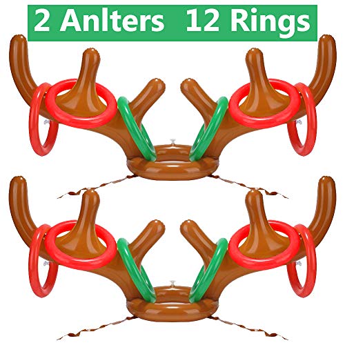 2+12 Inflatable Reindeer Antler Ring Toss Game Christmas Party Games 14pcs for Kids Christmas Party Favors & Christmas Games[2 Antlers+12 Rings] - Thumbnail 7