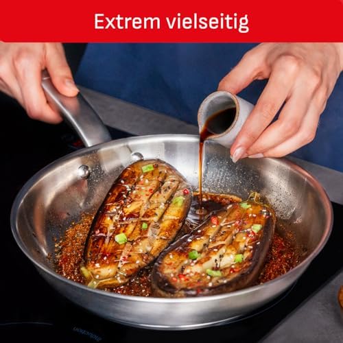 Virtuoso 2-teiliges Pfannenset 24 + 28 cm, Pfannen Induktion, hochwertiger Premium-Edelstahl, unversiegelt, für alle Herdarten geeignet, backofengeeignet bis zu 250°C, E492S2