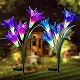 Digiroot Waterproof Outdoor Solar Garden Stake Lights,2 Packs Solar Powered Garden Lights with 8 Lily Flower,Multi-Color Changing LED Solar Stake Lights for Garden,Patio,Backyard Decor