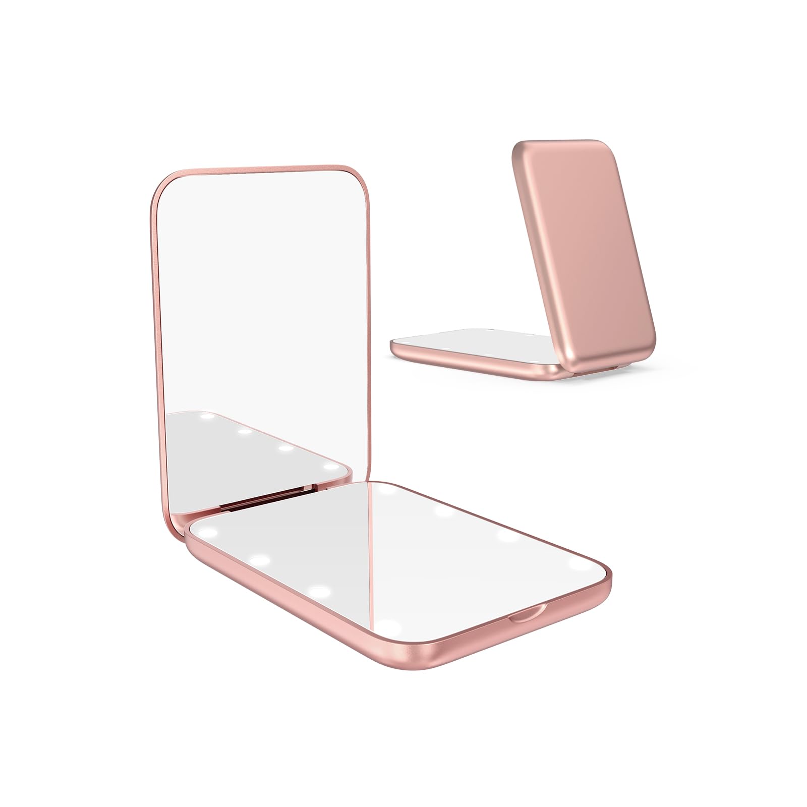WOBSION Compact Mirror, Small Makeup Mirrors with Light for Travel, LED Pocket Mirror for Purse and Handbag, 1x/3x Magnifying Handheld Mirrors, Folding, Portable, Gifts for Women, Rose Gold