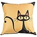 heartybay Throw Pillow Cover 18 X 18 Inch Cotton Linen Decorative Square Cushion Case for Sofa Couch Décor Bedroom Car, Cartoon Black Cat Theme 45 x 45 cm