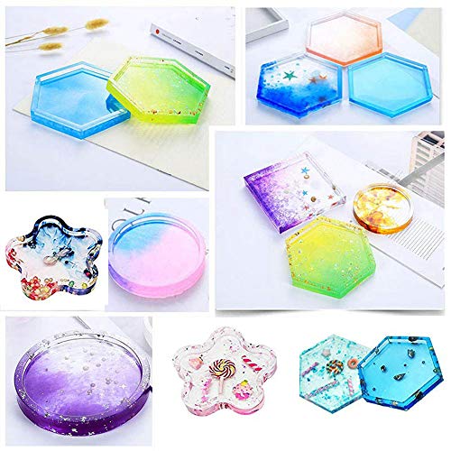 5 Pack DIY Coaster Silicone Mold Resin Coaster Molds Silicone with 5 Different Shapes for DIY Coaster Craft Making,Concrete,Cement