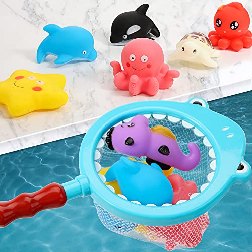 Shindel 16PCS Bath Toys, Kids Floating Animal Toys Pool Toy Set Fishing Net Clockwork Swimming Toys for Kids Toddler Baby, Summer Party Beach Games and Birthday Gifts for Boys and Girls