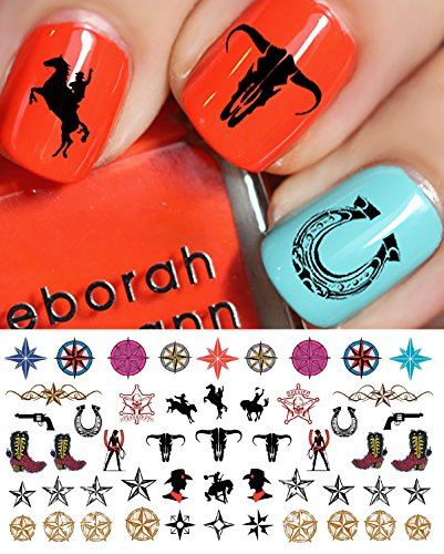 Country & Western Nail Art Waterslide Decals Set #2 - Horseshoes, Cowboy Boots