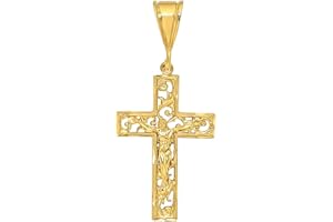 The Bling Factory Large 36mm x 5.5 cm 14k Gold Plated Open Filigree Vine Crucifix Pendant,