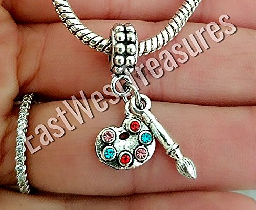 EWT Artist Palette, Paint palette and brush, painter's, artist's charm pendant for European charm bracelets and any chain necklace