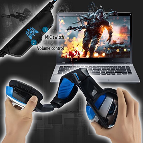 Gaming Headset - Onikuma K5 3.5mm Over-ear Stereo Gaming Headphones with Mic,Noise Reduction,Volume Control, Foldable Earphones for Xbox One/Switch/PS4/CF/Laptop/Smartphone (Black/Blue)