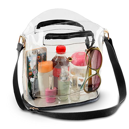 Women Clear Crossbody Purse Bag - NFL,NCAA & PGA Stadium Approved Shoulder Handbag - Transparent See Through Plastic PVC Purse 12"x12"x6"