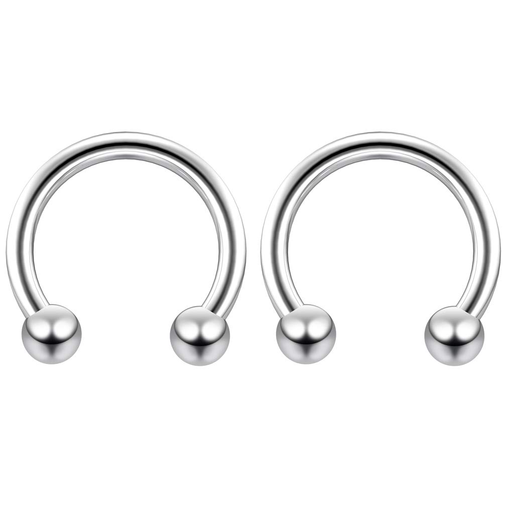 Bling Piercing 2pc 16mm Surgical Stainless Steel Horseshoe Bar Hoop 3mm Ball Circular Barbells Earrings Cartilage Helix Septum Nose Lip Rings - 8mm
