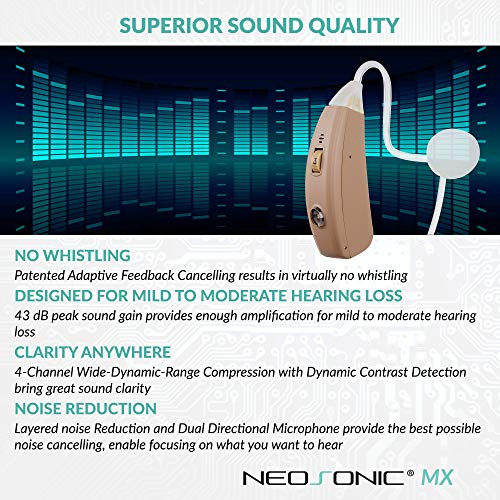 Neosonic MX Rechargeable Hearing Amplifiers to Aid and Assist Hearing of Seniors and Adults with Dual Directional Microphone, Noise Cancellation, 4 Channels and 12 Band Signal Processing, Pair - Thumbnail 4