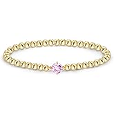 Free bird Birthstone Beaded Bracelet for Women Dainty 14K Gold Plated Stretchable Beaded Bracelet Hypoallergenic Waterproof Trendy Stackable Bracelet Birthstone Jewelry Gift for Birthday Christmas Valentine's Day