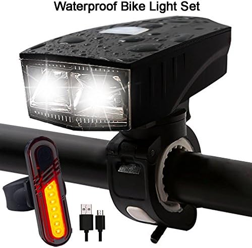 USB Rechargeable Bike Lights Front and Back - Waterproof and Easy Installation - Super Bright Bike Headlight, Free Tail Light and Horn Included