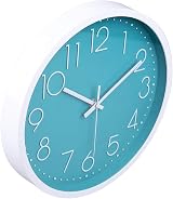 jomparis Modern 30cm Silent Turquoise Wall Clock Quartz Sweep Teal White Frame view 5