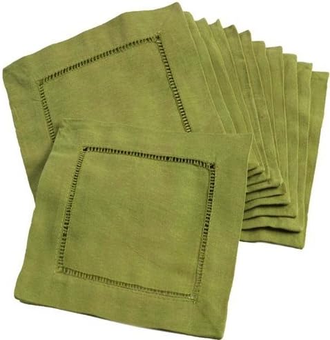 12 Piece Lime Square Napkin, Coasters Hemstitched cocktail, Cotton Linen Material, Abstract Casual Classic Contemporary Country Formal Novelty Patterned Traditional Transitional Vintage