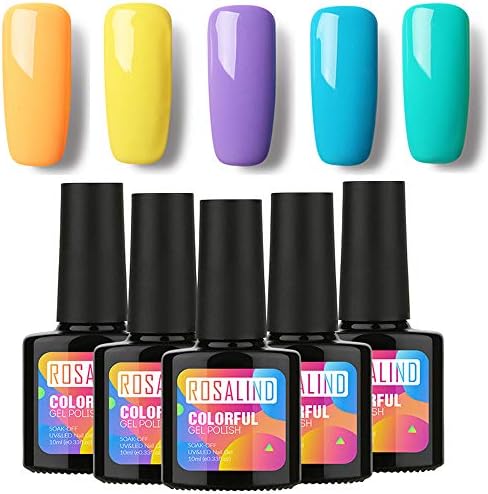 ROSALIND Gel Nail Polish Set Soak Off UV LED Gel Polish Kit Nail Art 5PCS (COO8)