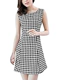Allegra K Women Elegant Boat Neck Houndstooth Pattern A Line Tank Dress