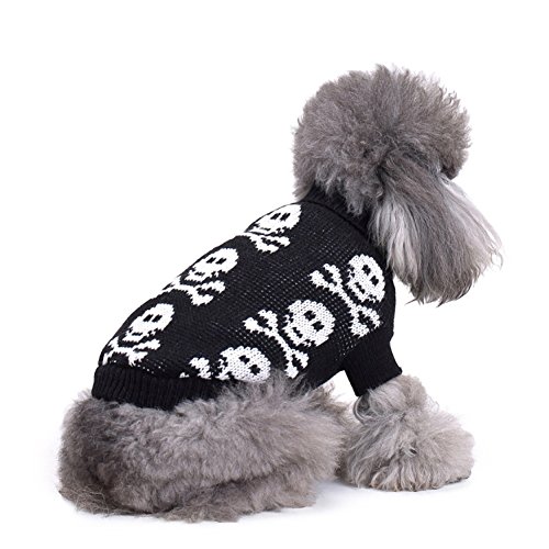MaruPet Christmas Dog Ribbed Knit Sweater Knitwear Turtleneck Toxic Kintted Doggie Halloween Hoodies Apparel for Small Dog Black S