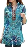VonFon Womens Retro Colourful Floral Print Casual Slim Shirt Blouse Top