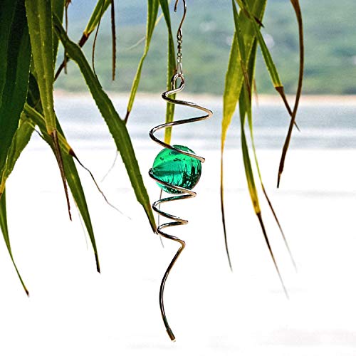 Art Jardin Wind Spinner Spiral Tail Green Glass Helix Spiral Ball for Hanging Wind