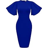 Memoriesea Women's Basic Bodycon Ruffle Flared Short Sleeve Pencil Midi Dress