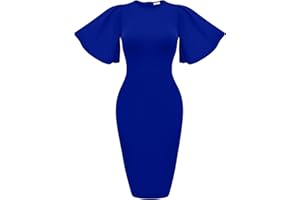 Memoriesea Women's Basic Bodycon Ruffle Flared Short Sleeve Pencil Midi Dress