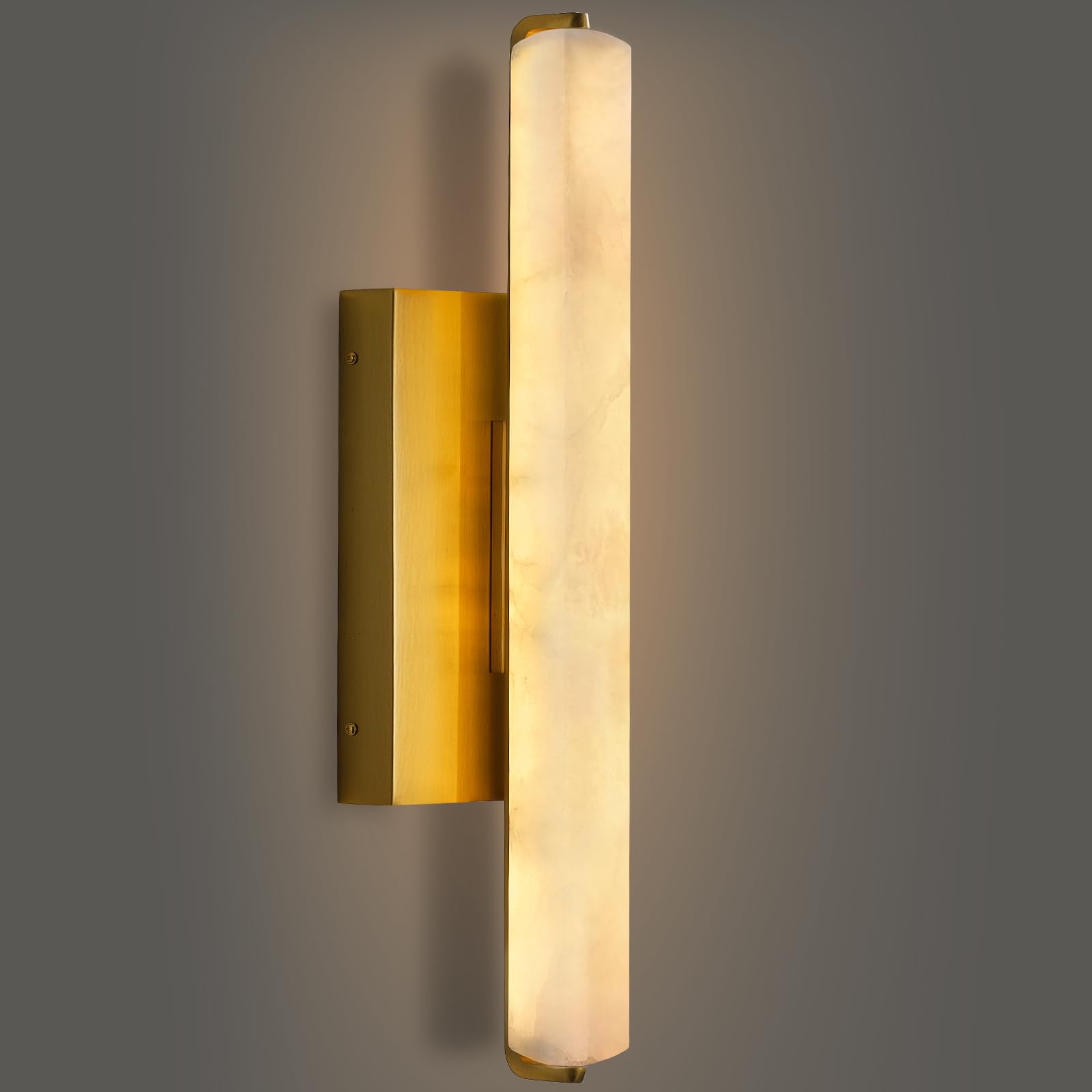 Photo 1 of CEENWE Alabaster Wall Sconces, 15" Brass Alabaster Sconce, Spanish Natural Marble Wall Sconce Lamp Indoor, Rectangle Modern Sconces Lighting for Bathroom Living Room Bedroom Stairs Hallway