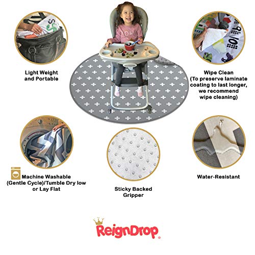 54" Large REIGNDROP Splat Mat for High Chair, Play Mat, Picnic, Art Crafts for Baby, Kids, Non Slip, Waterproof, Washable, Portable, Durable, Reusable Splash, Spill Mat Pet Litter (Round Plus Signs) - Thumbnail 6