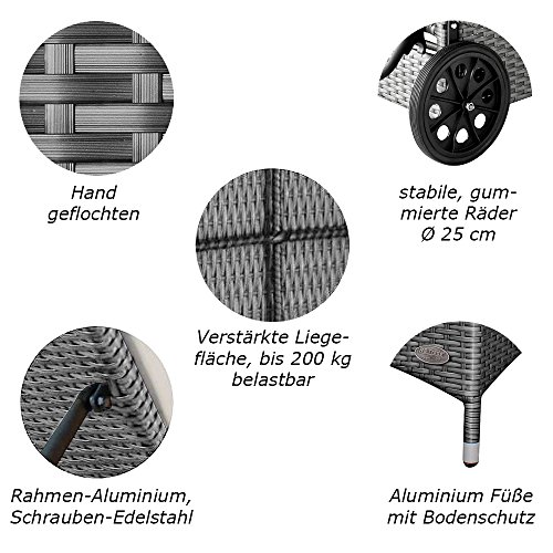 RS Trade Sonnenliege Imola Silber - Outdoor Liege mit beständigem Poly-Rattan-Geflecht - verstellbare Rückenlehne & breite Liegefläche - inkl. Kopfteil und Auflage – Bild 4