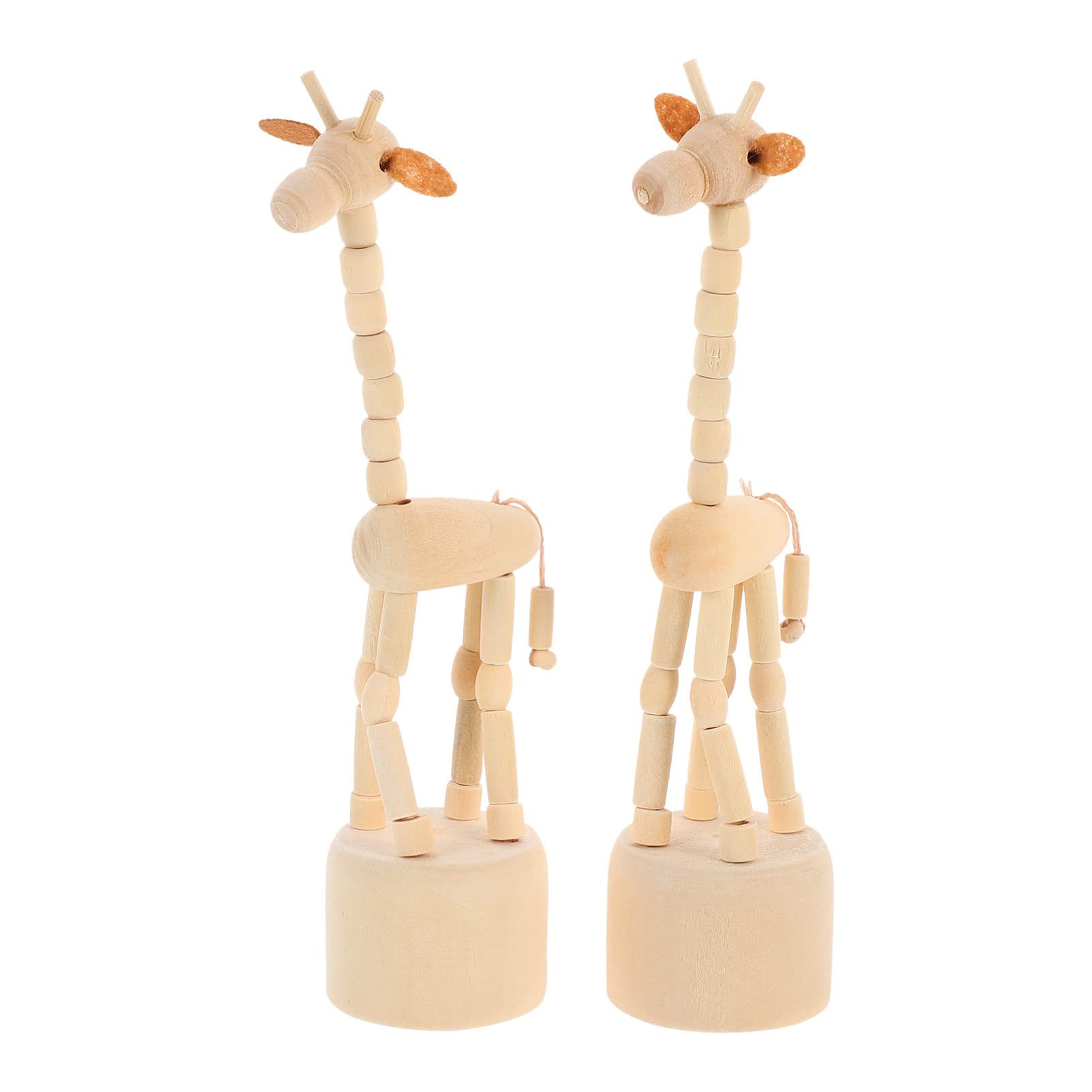 Amosfun 2pcs Wooden Giraffe Figurine Toy Unfinished Wood Dancing Rocking Giraffe Finger Puppets Animal Figurines Press Base Push Up Toy for Kids Animal Party Favors Khaki