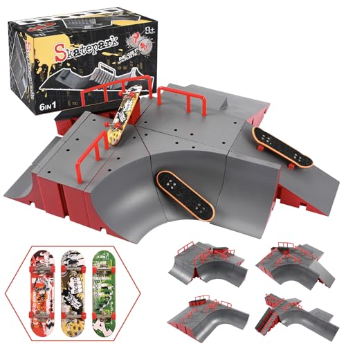 Fingerboard Skatepark,Finger Skateboard Park Kit with 3 Fingerboards and 10 Skatepark Ramps,Fingerboard Park Combo with Corner Roll-in Ramp and Stair,Skateboard Toys Christmas Birthday Gift for Kids