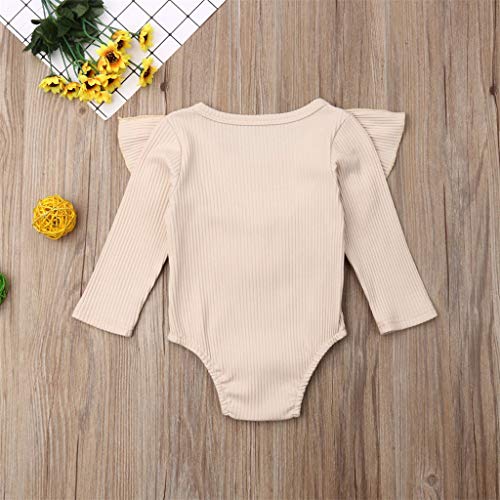 Emimarol Toddler Baby Kids Girls Boys Ruffles Ruched Solid Romper Bodysuit Casual Clothes Beige